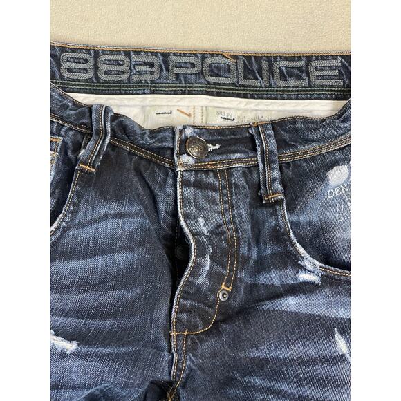 883 Police Jeans Mens 32 Blue‎ Black Motello Distressed Straight Leg Slim Fit - Picture 11 of 16
